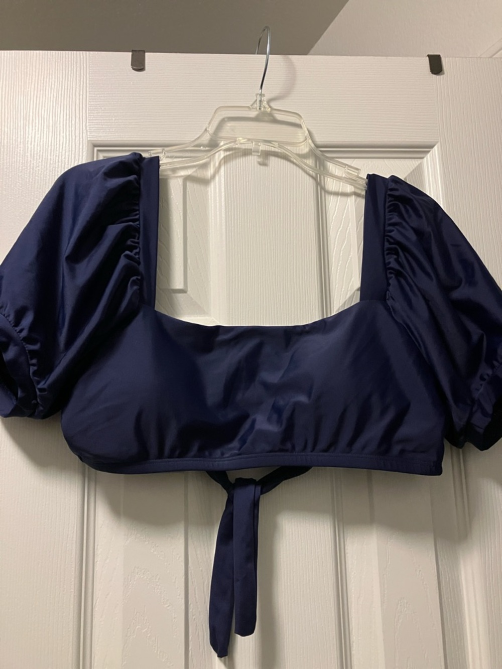 Navy Puff-Sleeve Bikini Top - Unbranded